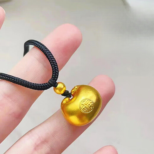 Miaojufu G gold small fat blessing necklace 999 pure gold silver-covered pendant braided rope clavicle chain pendant birthday gift for girlfriend, boutique small fat blessing about 3 grams, gold 0.3 grams