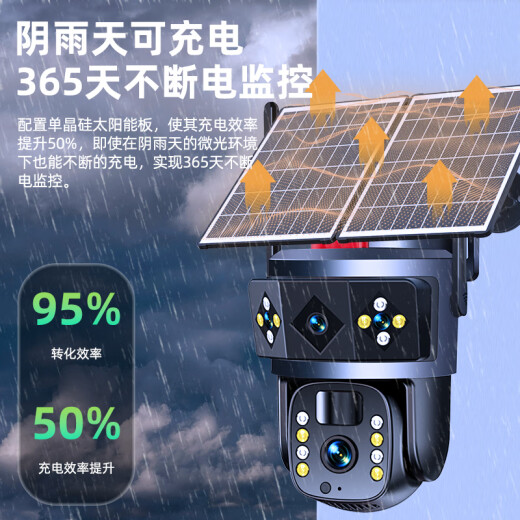 广春太阳能摄像头终身免流量室外无网无电无线监控器家用360度无死角全彩夜视全景手机远程农村户外 【4G双板快充高配版】送免费流量+三画面+64G