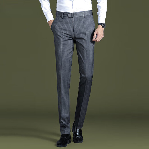 GY goldlion striped trousers for men's new slim fit small straight stretch draped pants summer business casual pants 9902-striped gray [thick style] one size 29 two feet two