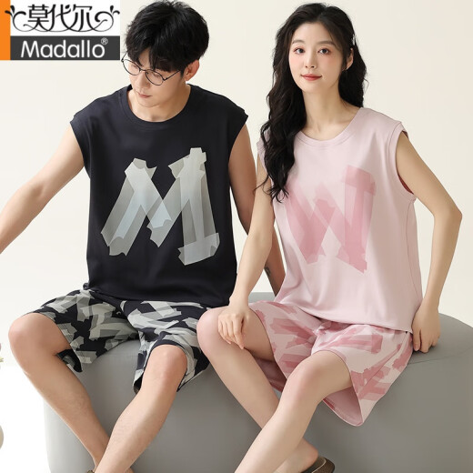莫代尔情侣睡衣背心女夏季纯棉可爱卡通男士无袖短裤休闲运动家居服套装 719 M 女【建议80-100斤，身高150-1