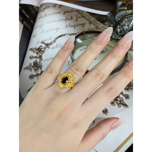 VAN OCEAN ANNORA Old Phoenix 999 gold pure gold gold-plated silver ring for women, fashionable zircon temperament, versatile live mouth finger ring-live mouth same style