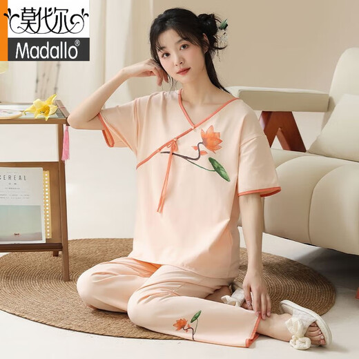 莫代尔新中式睡衣女夏季新款新疆棉短袖长裤薄款可外穿家居服睡衣女士套 9905 M 建议80到100斤