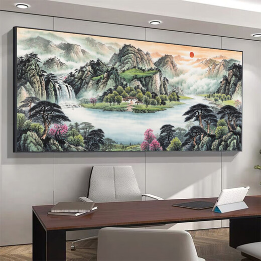 金色万里长城靠山图字画公司办公室装饰国画客厅背景墙面山水挂画 【基业永固】CT-686 含框长250X100cm-【顺丰入户】 【尊贵5