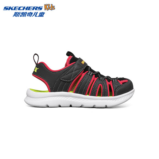 Skechers girls' sandals, toe-cap beach shoes, casual and breathable summer new soft-soled non-slip big children's shoes, black/red/BKRD 33.5