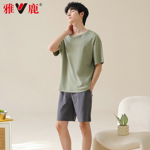 Yalu men's pajamas men's pure cotton summer thin short-sleeved cotton can be worn casual large-size boys' home clothing set 42M13601 4XL [Recommended weight 180-200 Jin [Jin equals 0.5 kg]]
