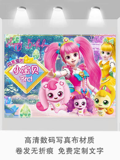 奇妙萌可生日派对海报背景定制宝宝周岁投屏竖条幅拍照甜品台布置 b-14082x1.5米写真布套餐