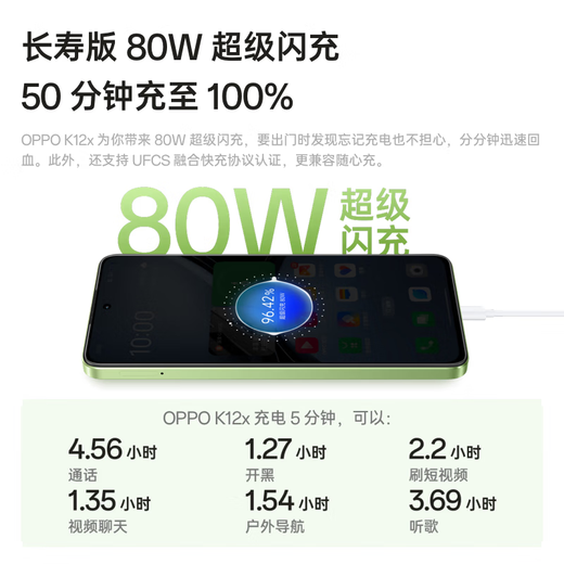 OPPO K12x 8GB+256GB 钛空灰 80W超级闪充 5500mAh超大电池 120Hz高刷 OLED直屏 学生智能 5G 手机 