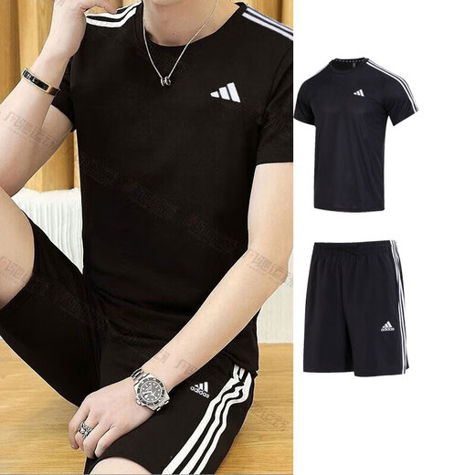 
Adidas men's sports suit 25 summer new comfortable and breathable three-stripe short-sleeved T-shirt, five-point pants, shorts, two-piece set IB8150+IC1484 L/180