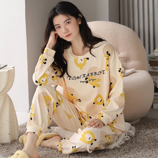 Pajamas for women in spring and autumn pure cotton cartoon long-sleeved pants Korean casual large-size suit for students summer autumn and winter home clothing GXT9928 M women (suggested 75-95Jin [Jin equals 0.5 kg])