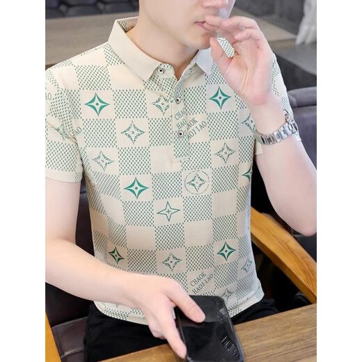 AEXMERE 海瀾之家旗下休闲百搭翻领POLO衫潮流字母印花男士短袖T恤2024夏季新款上衣服 F9226黑色_【品质保证】 M _(约90-105斤可穿)