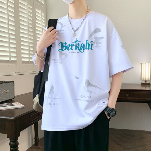 啄木鸟（TUCANO）青少年大童短袖t恤男孩12-15岁初中学生棉质上衣服13潮流帅气夏装 10348-697浅蓝色+693白色 2XL 130-145斤