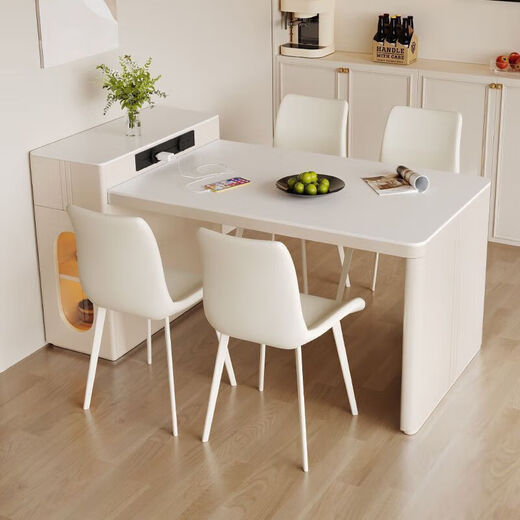 YIQICHENGPIN cream style retractable slate island dining table integrated kitchen home light luxury tea table and chair combination modern coffee table fixed socket regular flat style island dining table 1 meter single island table