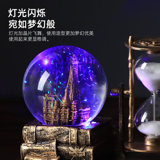 贝初众生日礼物女生沙漏水晶球八音盒送男朋友创意桌面摆件毕业礼工艺品 巴黎铁塔水晶球-复古金色 【沙漏+音乐底座+灯光】