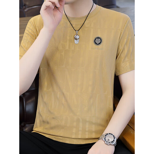 Marca de lujo de alta gama de Inter Milán Summer New Men's Silk Camiseta de manga corta de la manga corta Masmonía Hermanina Hermanina Men a los hombres Top 698 White M recomendado [85-100Jin [Jin iguala 0.5 kg]]