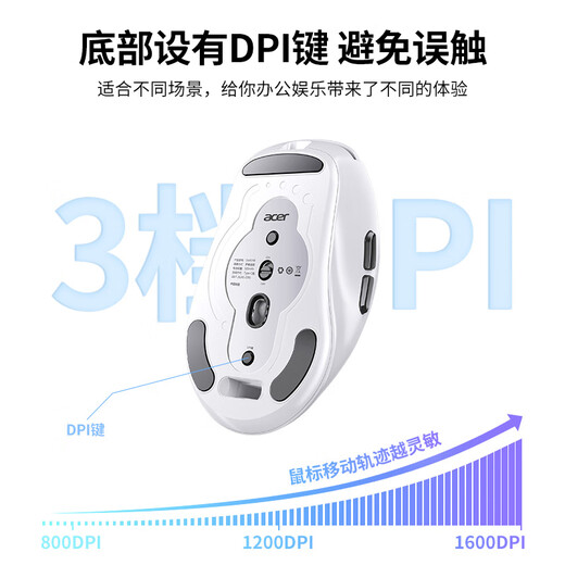 Acer wireless three-mode Bluetooth mouse for gaming and e-sports, dedicated for office, wired silent laptop, universal rechargeable, lightweight design, ergonomic macro-defined peripherals, silent white - wireless/Bluetooth dual mode + smart display