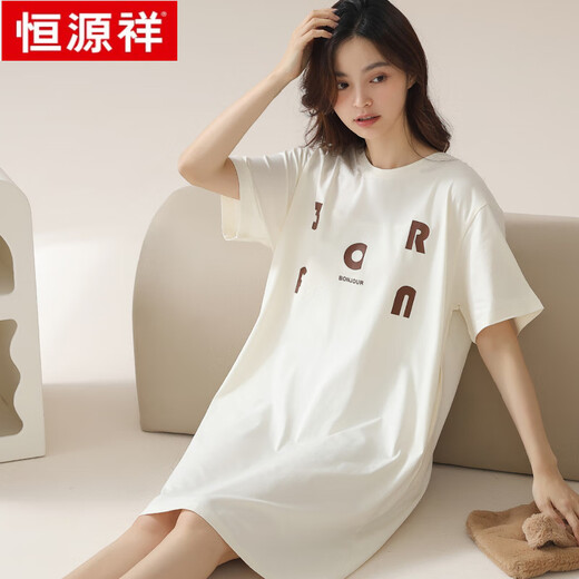 恒源祥睡裙女纯棉夏季薄款短袖睡衣宽松透气可外穿女士家居服全棉 15617 XL 170 (1-140斤)