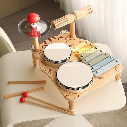 Yunya Children's Music Enlightenment Toys Montessori Early Education Wooden Orff Percussion Instrument Drum Birthday Gift Kitten Music Station (Iron Piano Film)