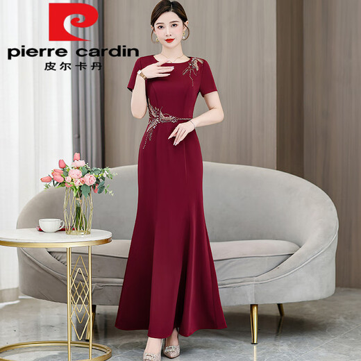 Pierre Cardin high-end Xi mother-in-law cheongsam wedding banquet dress acetate young mom wedding dress fishtail red this year's popular light luxury brand XL recommended 105-115 Jin Jin equals 0.5 kg