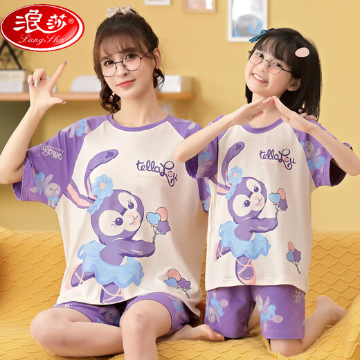 浪莎（LangSha）亲子母女睡衣纯棉夏季薄款短袖可爱卡通网红小女孩女童家居服套装 6624【纯棉 单套的】 M 16码135-145c70斤左右