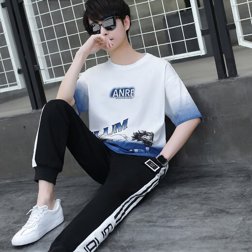 Qiao Yumeng Summer Boy Sweatshirt à manches courtes T-shirt T-shirt T-shirt T-shirt 15 Je Junior School Sleep 14 Sports Sport Grey Suit 9226 (pantalon à manches courtes + 0,5 kg]) M (recommandé 78-95 Jin [Jin est égal à 0,5 kg]))