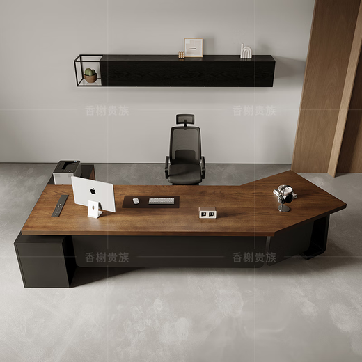 Champs Noble High-end Solid Wood Office Computer Desk Simple Modern Creative Special-shaped Boss Desk with Side Cabinet Socket Designer Desk Boss Desk Length 220* Width 80* Height 75CM Pine Wood Thickness 5CM (Including Bull Socket)