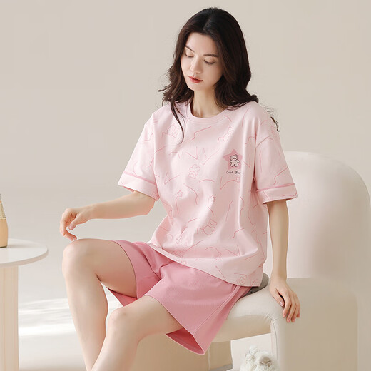 Modal pijama de algodón puro para mujeres en pantalones cortos de manga corta de verano Estudiante coreano Estudiante dulce algodón de verano se puede usar fuera del traje de ropa para el hogar A9848 L (95-110Jin [Jin equivale a 0.5 kg])