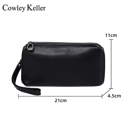 Cowley Keller Herrenkupplungsbeutel Echtes Leder Brieftasche Herrenkopfschicht Cowide Tragbarer Aufbewahrungstasche Weiche Ledertasche Pendeln tragbare Handybeutel Schwarz 21*4.5*11 cm