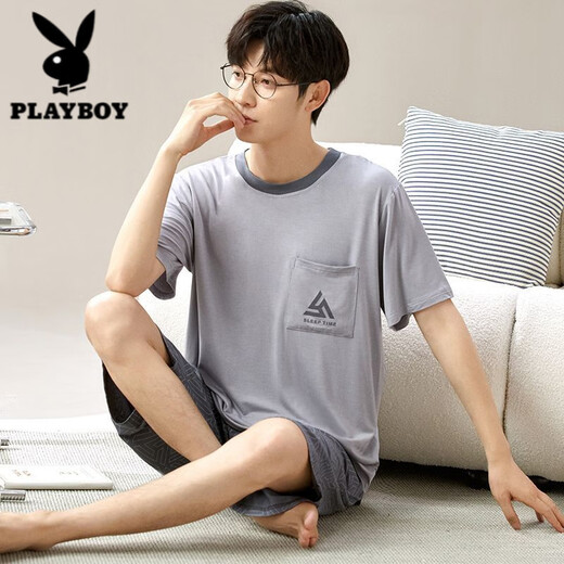 Playboy (Playboy) Herren-Sommeranzug Modal Herren-Pyjamas kurzärmelige Shorts plus eine große lose dünne Heimkleidung 6623 XL 120-140jin [Jin ist 0,5 kg]