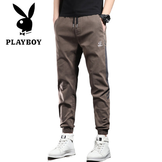 花花公子（PLAYBOY）春季休闲裤男士潮牌宽松束脚运动裤2025新款春秋工装哈伦裤子夏季 689卡其+9859黑色 M 28-29码