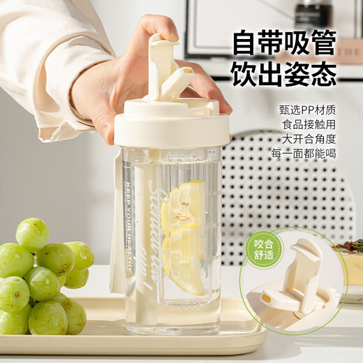 
Caizhi (CAIZHI) water cup high-value straw cup for men and women students in summer with high temperature resistance with tea leakage white 600mlCZ6908