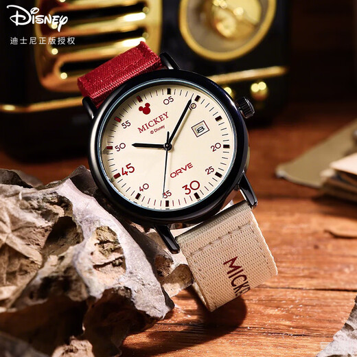Disney Watch Male Junior et Senior High School Student Sompterding Retro Canvas avec Quartz Watch Teenager imperméable Watch MK-12149R