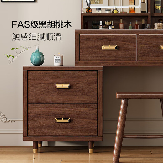 Muyuke solid wood dressing table bedroom simple dressing table desk mid-century style black walnut with mirror storage mobile dressing table dressing table with mirror and stool