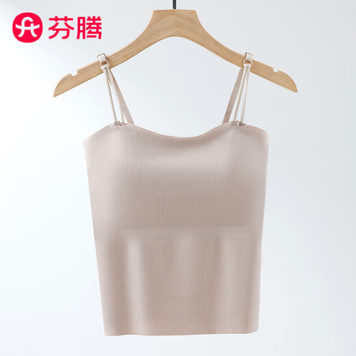 芬腾带胸垫吊带女生背心打底上衣夏季新款螺纹修身免穿文胸透气舒适 6611奶白 M （适合80-110斤）
