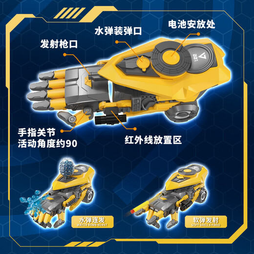 Robotic Arm Electric Burst Bumblebee Gloves Children's Toy Boy Battle Shooting Wearable Launcher Iron Man Robotic Hand Upgraded Version (Gold) + Mask YJD639 Official Standard
