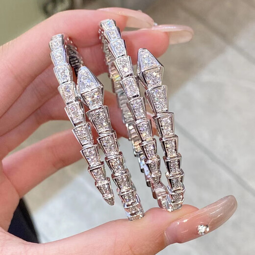 Oein18K rose gold snake bone spirit snake bracelet AU750 counter same style diamond snake head open snake shaped bracelet gift head and tail diamond gold