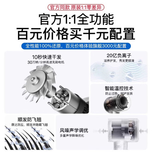 高速吹风机家用负离子护发大功率速干电吹风华强北新款吹风筒3524 尊贵版/灰色2200w速干+3亿