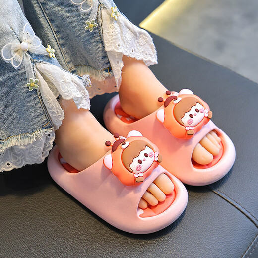 Summer children's sandals for boys and girls, non-slip indoor bathing, parent-child soft soles, large, medium and small children's beach sandals, yellow 12, size 24/25 (shoe inner length 15CM, suitable for feet 14