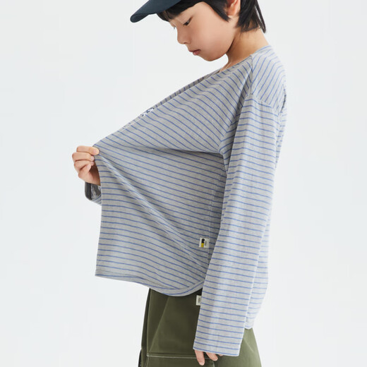 Mipo children's 25 new style gray striped long-sleeved sun protection T-shirt spring and summer high-end casual trendy brand loose top gray 120
