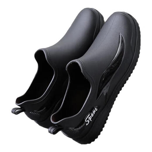 
Fashionable rain boots for men's short tube waterproof casual rain boots flat sole lightweight kitchen anti-slip rubber shoes thick sole water shoes work 309 black single shoes 40