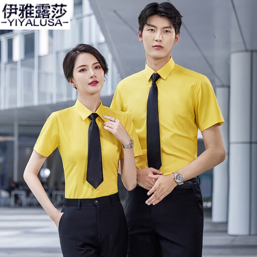 
Yiya Lusa high-end professional shirt men and women same short-sleeved summer new business formal shirt group interview work clothes 698 women light blue shirt XL