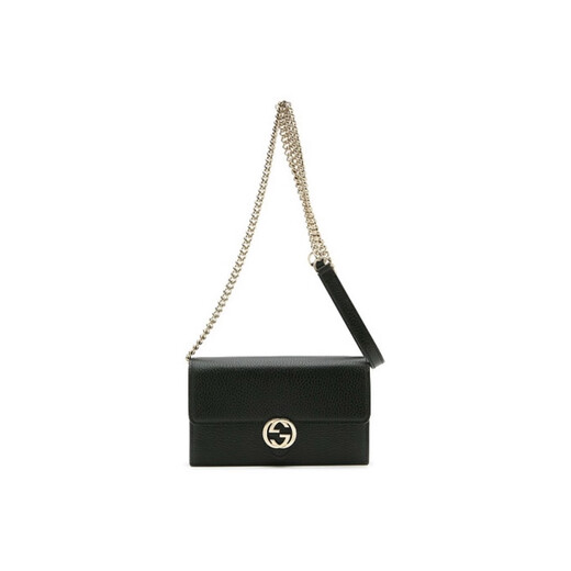 Gucci Double G logo snap closure pebbled leather chain bag shoulder bag crossbody bag black Gucci women's bag classic