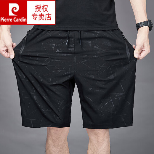 皮尔卡丹（pierre cardin）五分裤男士夏季冰丝薄款速干透气休闲宽松加大码运动短裤沙滩裤子 7029黑色 4XL 180-195斤