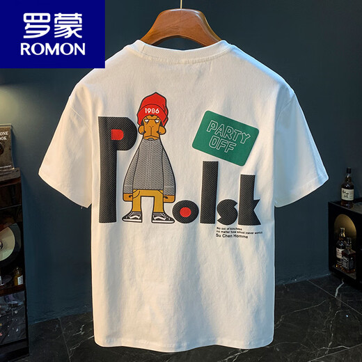 Romon Trendy Brand kurzärmeligte T-Shirt-Männer gedruckt halbärmelig loses T-Shirt Xinjiang Baumwolle bequem und vielseitig trendy Fünf-Punkte-Hülle-Kleidung Herrenschwarz [JSW9923] M geeignet für 90-108jin [Jin gleich 0,5 kg] tragen