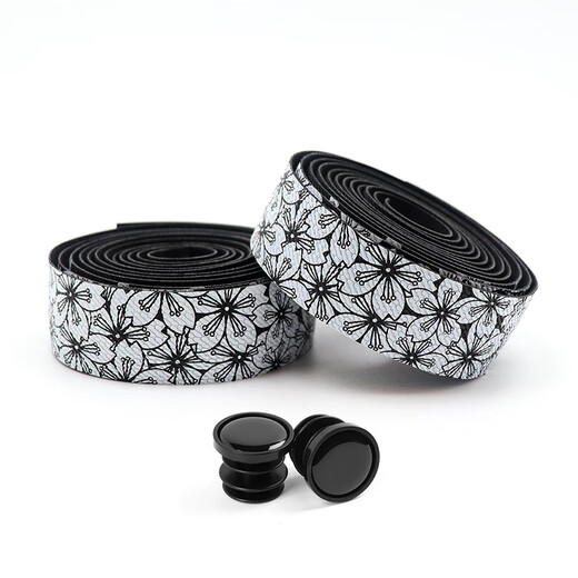 Qiyaobang Sakura Road Handlebar with Pink Handlebar Wrapping Bandage Anti-slip Shock Absorbing Wear-Resistant Bicycle Bend Handle Glue Strap Black Bottom Cherry Blossom (Two Rolls + Handlebar Blocking + Sealing Glue)