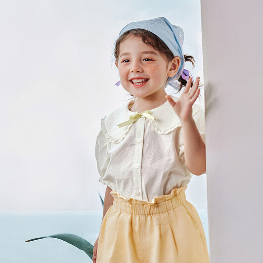 Mini Bala Pure Cotton Girls Soft Breathable Sweet Cute Short Sleeve Shirt Baby Light Top Pearl White 10201 110