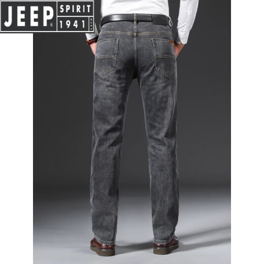 Jeep Spirit Jeep Jeep Herren-Sommerhosen für Männer losen gerade High-End-Elastizität im mittleren Alter, tiefe elastische lange Hose Frühling und Herbst Black Gray-679- 32 Größe [Wartenumfang 2,5 Fuß]