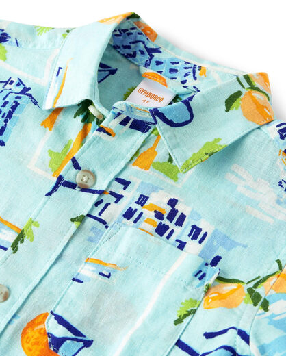 GYMBOReeGymboree, Boys and Toddlers Short Sleeve Button-Down Shirt, Lt Robin, 7 Lt Robin 7