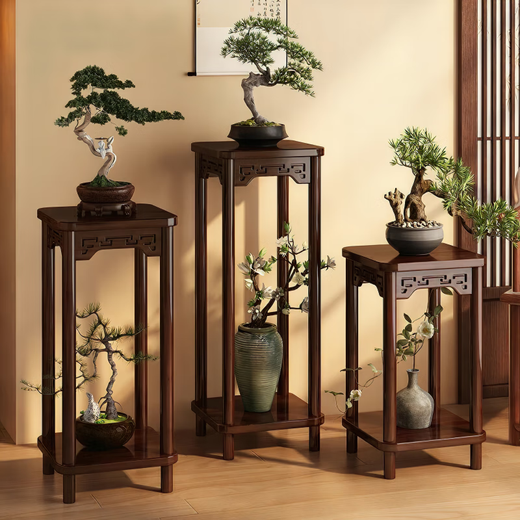 Kunfeng living room indoor Chinese-style flower stand floor-standing high-end high-value new bonsai stand green radish stand balcony flower pot stand walnut color-large size bold and tall narrow style
