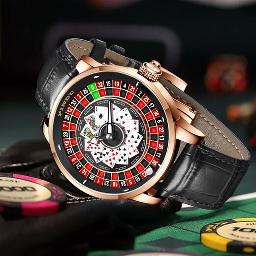 Pindu [play carte watch] jeu de jeux de jeu série de jeux de jeu masculin Roulette entièrement automatique mécanique montre lumineuse tendance masculine 6626 rose coquille de jeu de jeu de jeu noir ceinture noire