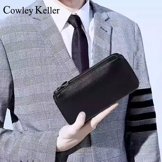 Cowley Keller Herrenkupplungsbeutel Echtes Leder Brieftasche Herrenkopfschicht Cowide Tragbarer Aufbewahrungstasche Weiche Ledertasche Pendeln tragbare Handybeutel Schwarz 21*4.5*11 cm